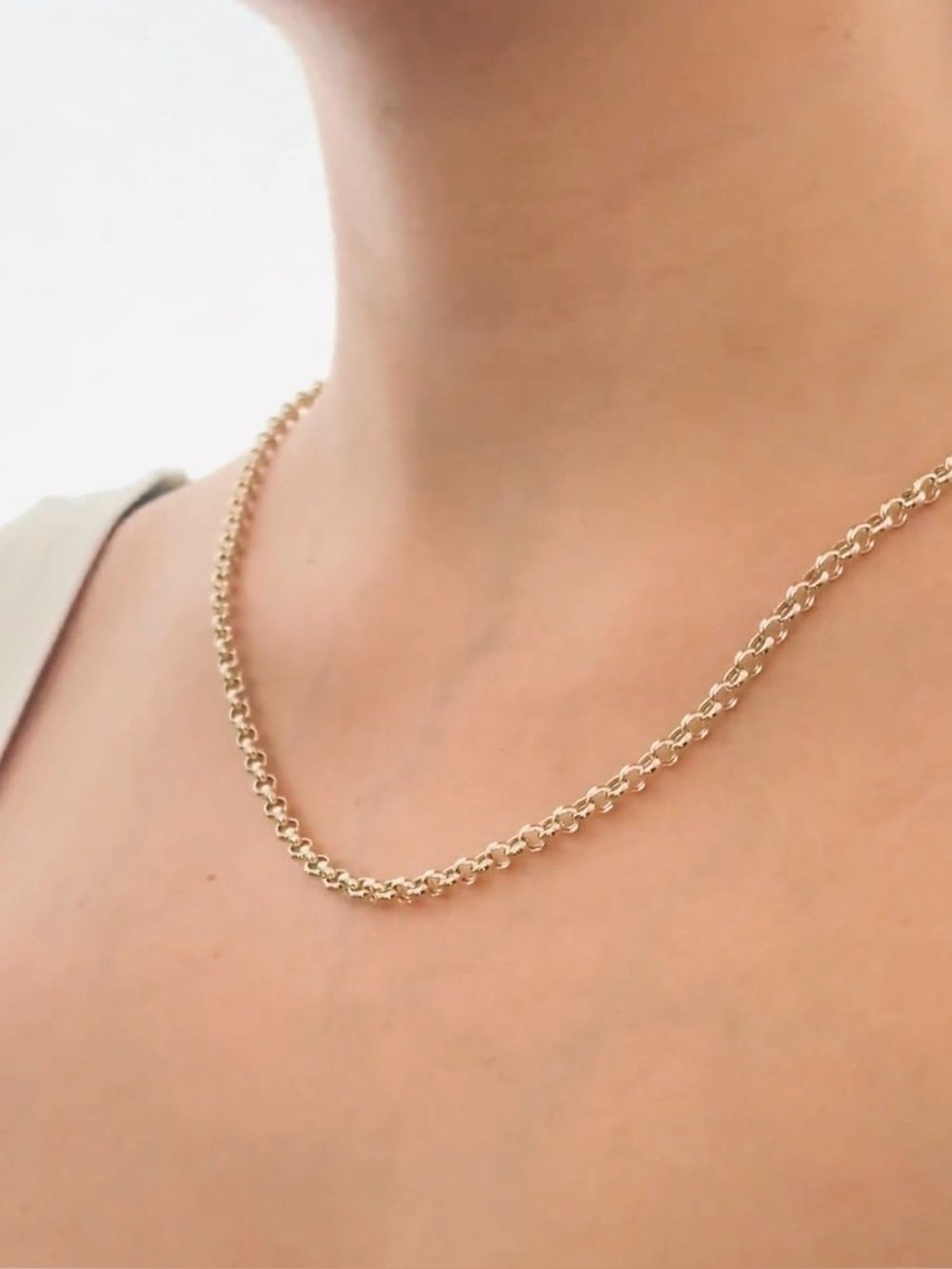 14k Solid Gold Rolo Link Necklace 16 Inch - Picture 8 of 8